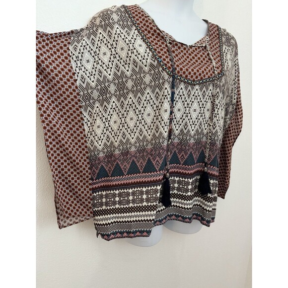Nostalgia Brown Rust 100% rayon floral print tunic blouse L New Fall Boho - Picture 2 of 7